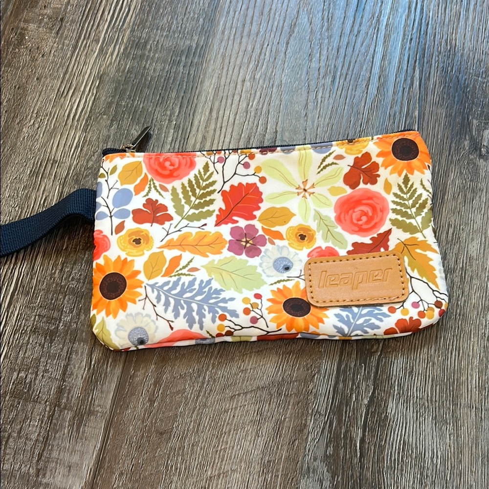 Vibrant Orange and Red Floral Clutch Wristlet